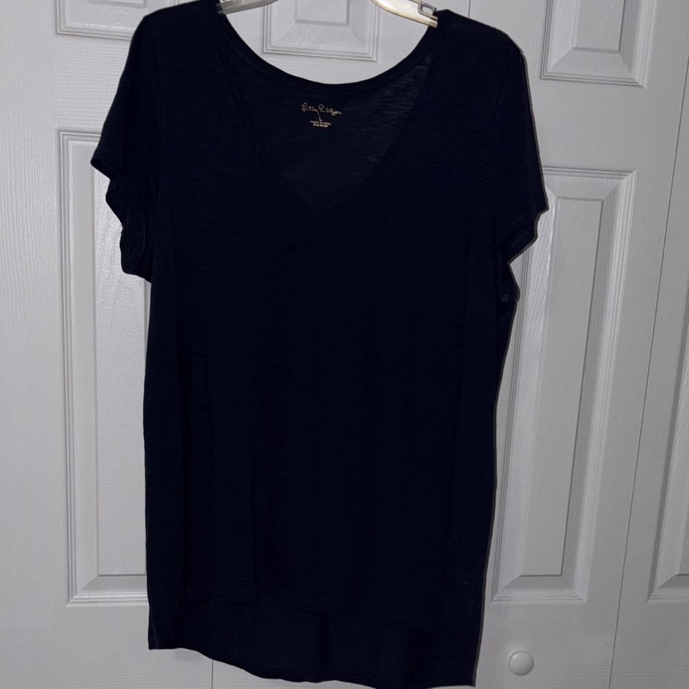 Lilly Pulitzer Etta V-Neck Short Sleeve Top Navy Blue Size Large